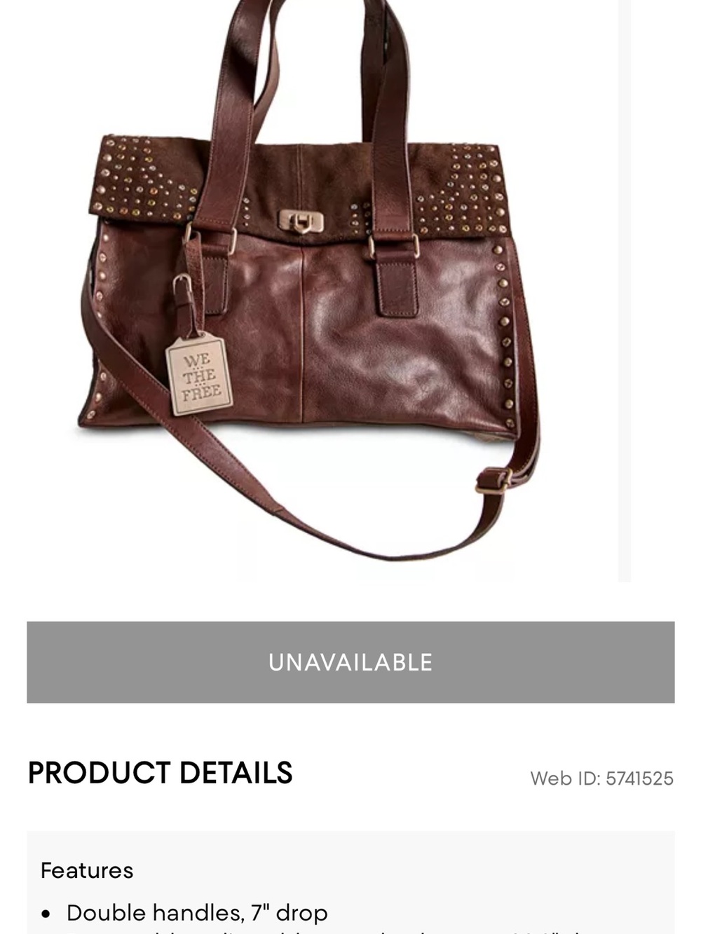 Free People We The Free Shay Stud Tote Leather Suede Espresso Brown NWOT $298 - Picture 12 of 16